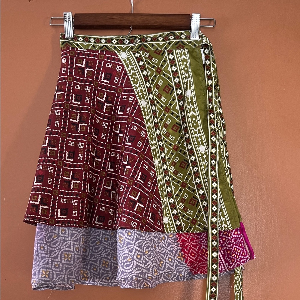 Multicolor Patterned Silk Wrap Skirt - image 1